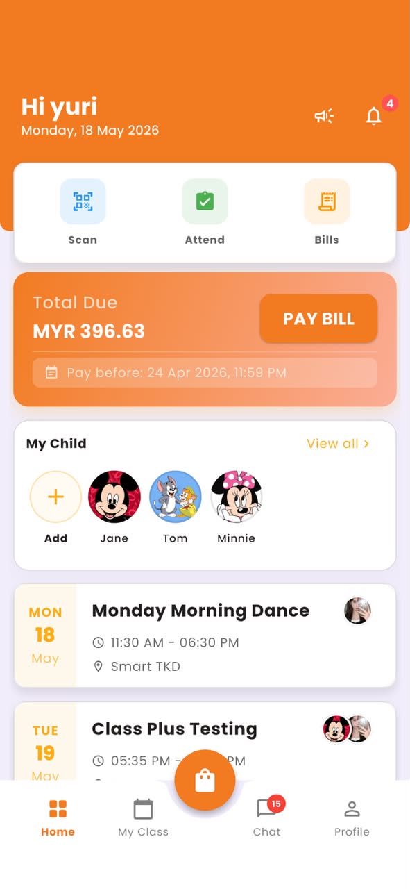 Class+ home dashboard